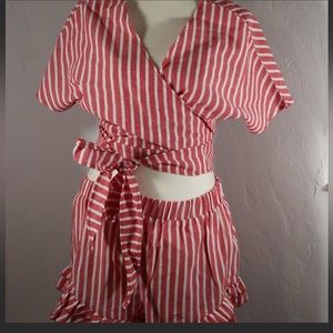 Red and white stripe short and top set. Really cute. Perfect for summer.